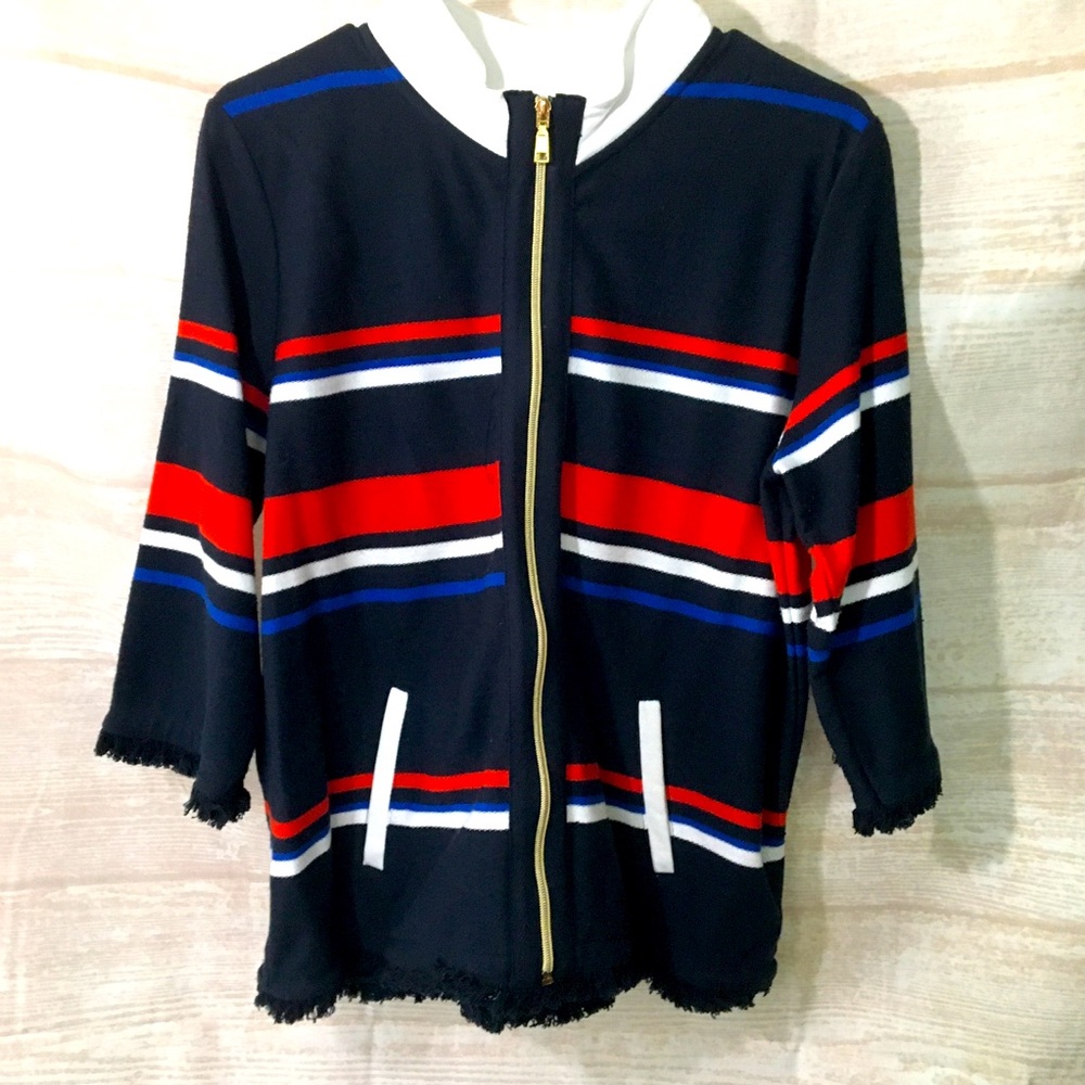 OnQue striped Zip up jacket cutoff unique ladies
